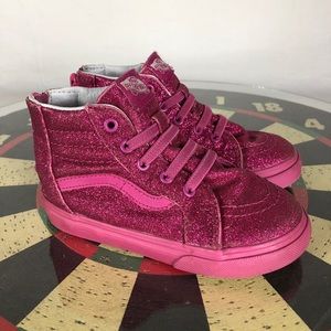VANS Baby Toddler Sk8 Hi Top Sneakers Shoes Back Zipper Pink Glitter Sz 8